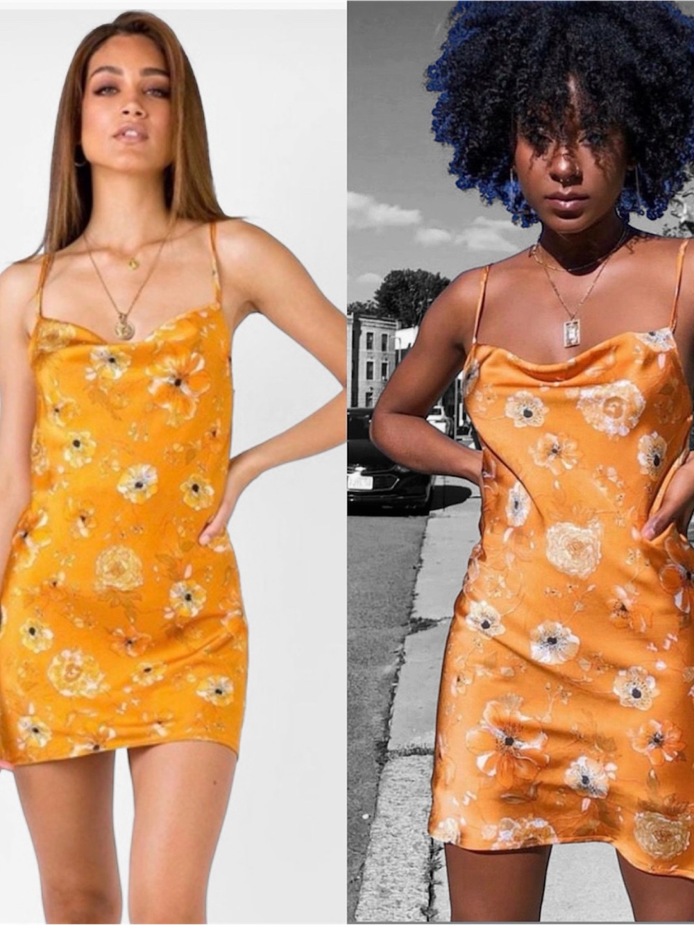 Polly Golden orange yellow Floral Slip satin Dress with Adjustable Straps sz 2